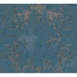 Vliestapete Barockmuster Glanz, Hintergrund Matt Leicht Strukt. Blau Sil FSC®